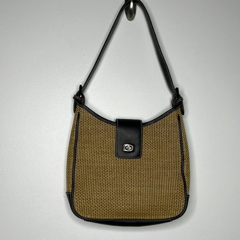Vintage Lord & Taylor wicker straw & vegan leather shoulder bag